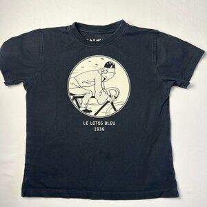Tin Tin Black tee shirt Le Lotus Bleu YOUTH size 6